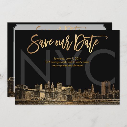 PixDezines/Save Date/Faux Gold/NYC 案内状 (正面/裏面)