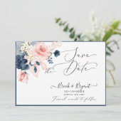 PixDezines Save Date H2 ダスティーブルー ブラッシュローズ 招待状 (スタンド正面)