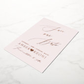 PixDezines Save Date Luxe カリグラフィー ローズゴールド 箔招待状 (回転した状態)