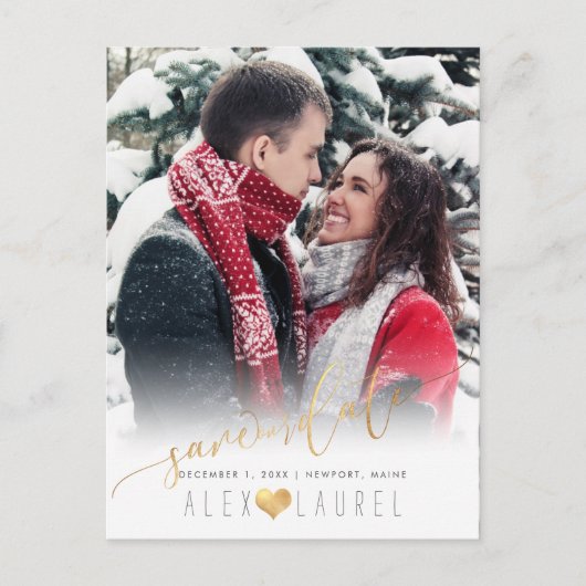 PixDezines Save Our Date カリグラフィー 偽ゴールド ポストカード (正面)