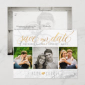 PixDezines Save our Date/ゴールドとマーブル ポストカード (正面/裏面)