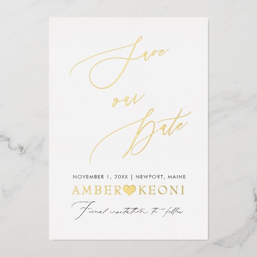 PixDezines Save our Date ラグジュアリーカリグラフィー 箔招待状 (正面)
