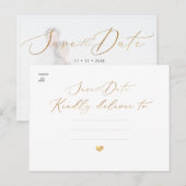 PixDezines Save our Date, 偽ゴールドカリグラフィー ポストカード (正面/裏面)