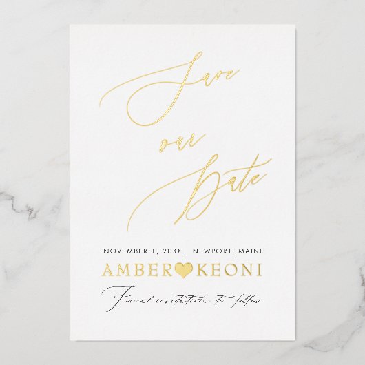 PixDezines Save our Date Luxe Calligraphy 箔招待状 (正面)