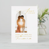 PixDezines Save our Date Luxe Calligraphy 箔招待状 (立ち正面)
