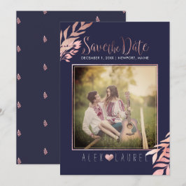 PixDezines Save th 日付/偽のローズゴールドの葉 招待状