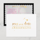 PixDezines Save the Date / おしゃれな偽のゴールドスクリプト 案内ポストカード (正面/裏面)