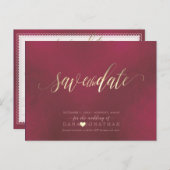 PixDezines Save the Date/ゴールド イリデセント バーガンディ ポストカード (正面/裏面)