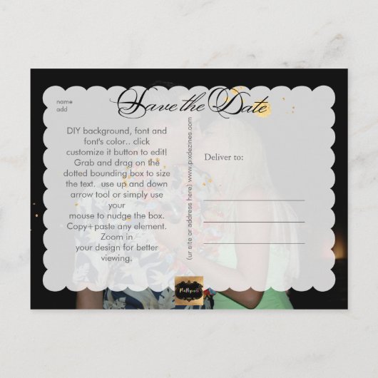 PixDezines Save the Date/ファンシーなスクリプト 案内ポストカード (裏面)