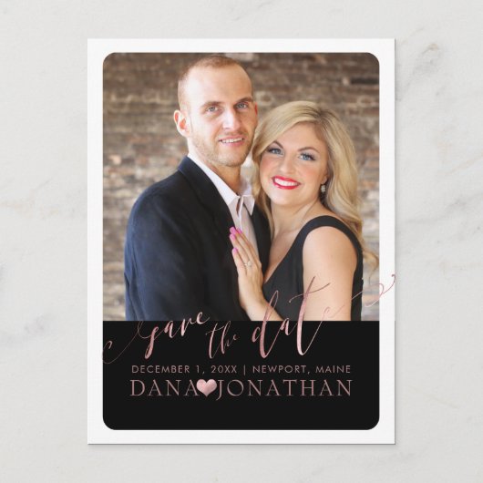 PixDezines Save the Date/ローズゴールド/クールスクリプト ポストカード (正面)