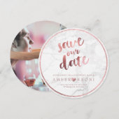 PixDezines Save the Date 偽のローズゴールド+大理石 セーブザデート (正面/裏面)