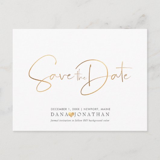 PixDezines Save the Date/虹色ゴールドスクリプト ポストカード (正面)