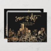 PixDezines/Save the Date Dallas Skyline/フェイク金ゴールド 案内ポストカード (正面/裏面)