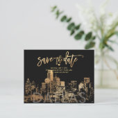 PixDezines/Save the Date Dallas Skyline/フェイク金ゴールド 案内ポストカード (スタンド正面)