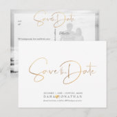 PixDezines Save the Date/Iridescent金ゴールド・スクリプト ポストカード (正面/裏面)