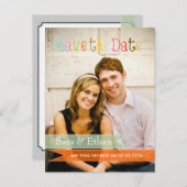 PixDezines seafooam+orange日付を保存 案内ポストカード (正面/裏面)