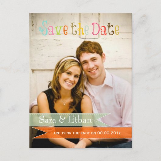 PixDezines seafooam+orange日付を保存 案内ポストカード (正面)