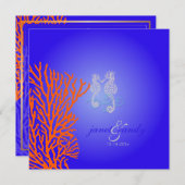 PixDezines Seahors+coral/コバルトブルー 招待状 (正面/裏面)