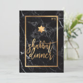 PixDezines Shabbatディナー/黒大理石/フェイク金ゴールド 招待状 (スタンド正面)