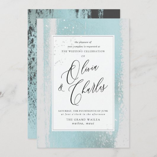 PixDezines Shine、ブルーウォーターカラー+疑似メタリック 招待状 (正面/裏面)