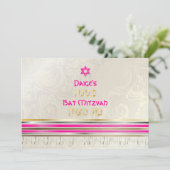 PixDezines silk talit/スタイリッシュバルミツワー/金ゴールド 招待状 (スタンド正面)