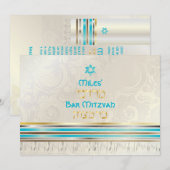 PixDezines silk talit/スタイリッシュバー（ユダヤ教の）バル・ミツバー/金ゴール 招待状 (正面/裏面)