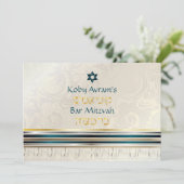 PixDezines silk tallit/スタイリッシュバー（ユダヤ教の）バル・ミツバー/金ゴー 招待状 (スタンド正面)