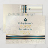 PixDezines silk tallit/スタイリッシュバー（ユダヤ教の）バル・ミツバー/金ゴー 招待状 (正面/裏面)