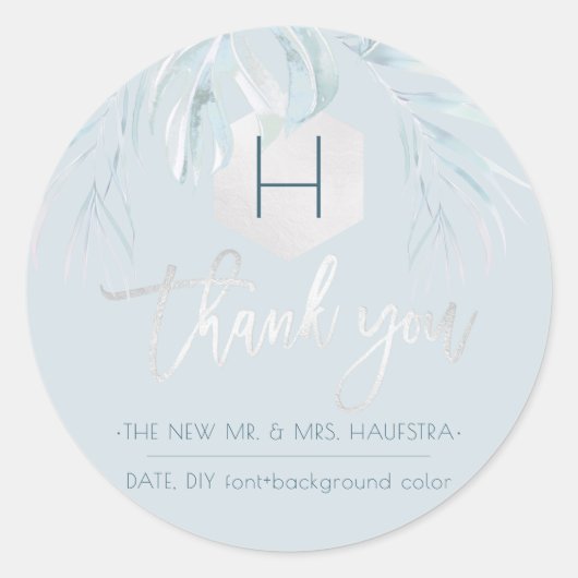 PixDezines Silver Palms Monogram,ありがとう ラウンドシール (正面)