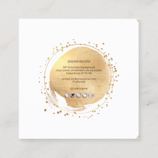 PixDezines Simple Blush Brush Stroke Faux Gold Squ スクエア名刺 (裏面)