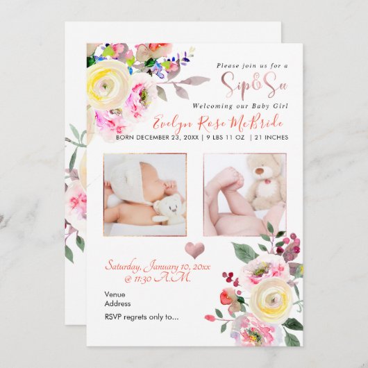 PixDezines SIP+SEE、パステルウォータカラーバラ 案内状 (正面/裏面)