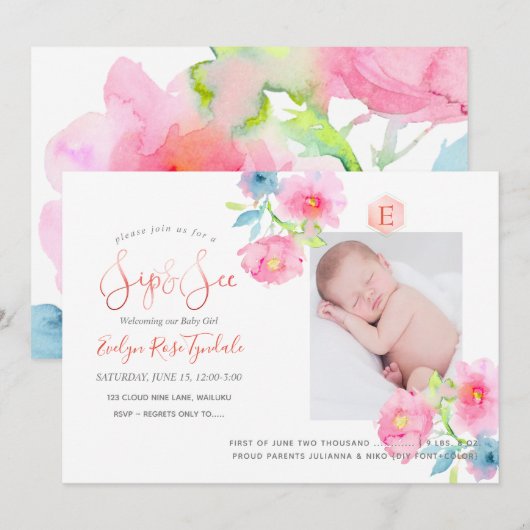 PixDezines SIP+SEE、WATERCOLOR FLOWERS 案内状 (正面/裏面)