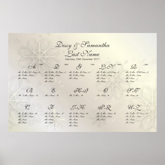 PixDezines Snowflaks、シーティングチャート(アルファ別) ポスター (正面)