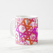PixDezines Star of David Pattern, Pink+Orange コーヒーマグカップ (正面左)