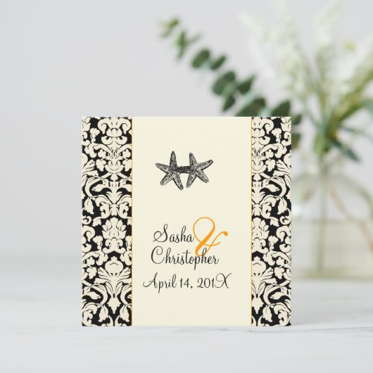 PixDezines starfish+damask/diyカラー 招待状 (スタンド正面)