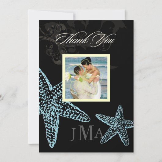 PixDezines Starfish/Monogramサンキューカード/フラット 招待状 (正面)
