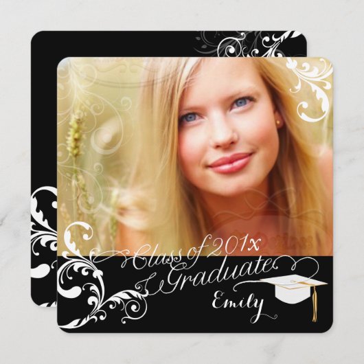 PixDezines Swarls卒業/DIYカラー+フォント 招待状 (正面/裏面)