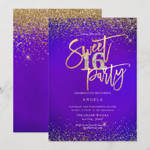 PixDezines Sweet 16ダイヤモンドグリッターウルトラバイオレット 招待状