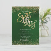 PixDezines Sweet 16ダイヤモンドグリッターエメラルド 招待状 (スタンド正面)