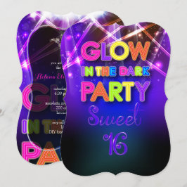 PixDezines Sweet 16、グローパーティー/レーザーライト 招待状