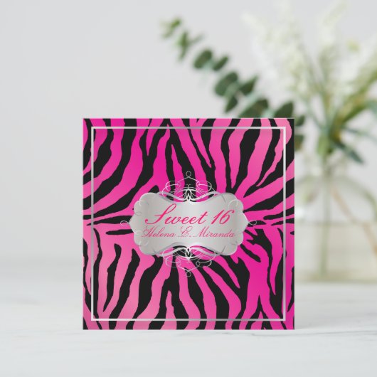 PixDezines SWEET 16/ゼブラ柄/ホットピンク 招待状 (スタンド正面)