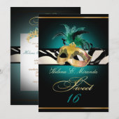 PixDezines Sweet 16/ターコイズゼブラ/DIYカラー！ 招待状 (正面/裏面)