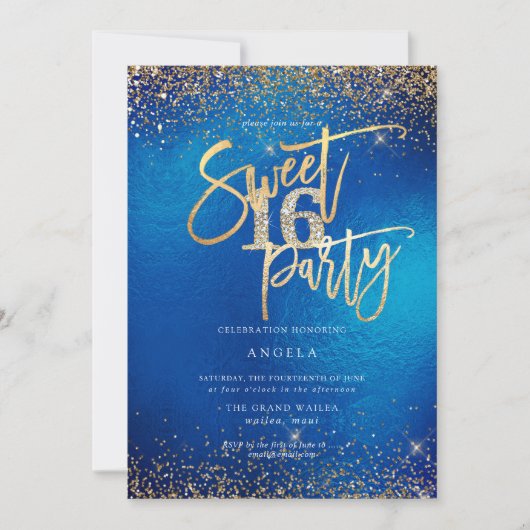 PixDezines Sweet 16 ダイヤモンド グリッター ブルー 招待状 (正面)