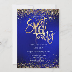 PixDezines Sweet 16 ダイヤモンド グリッター ロイヤルブルー 招待状