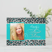 PixDezines sweet 16/ティール（緑がかった色）ヒョウ 招待状 (スタンド正面)