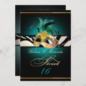 PixDezines Sweet 16/ティール(緑がかった色)Zebra/DIYカラー!! 招待状 (正面/裏面)