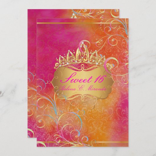 PixDezines SWEET 16、レインボースワール/ロッシDAMASK 招待状 (正面/裏面)