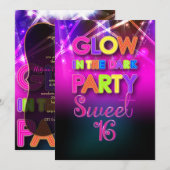 PixDezines Sweet 16、レーザーライト/グローパーティー 招待状 (正面/裏面)
