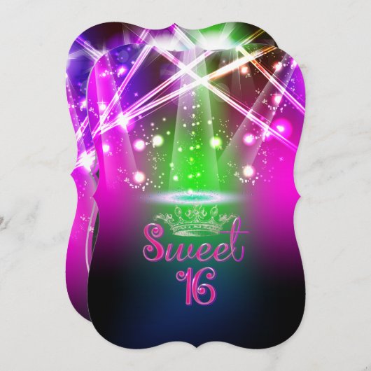 PixDezines Sweet 16、レーザー光/ネオン光 招待状 (正面/裏面)