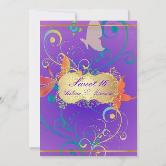 PixDezines Sweet 16/Butterfiles/Swarls/Dragonbles 招待状 (正面)